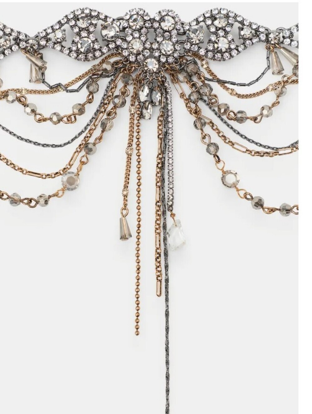 Zara Combination Chain And Rhinestone Choker Necklace - Silver & Gold - Picture 4 of 5